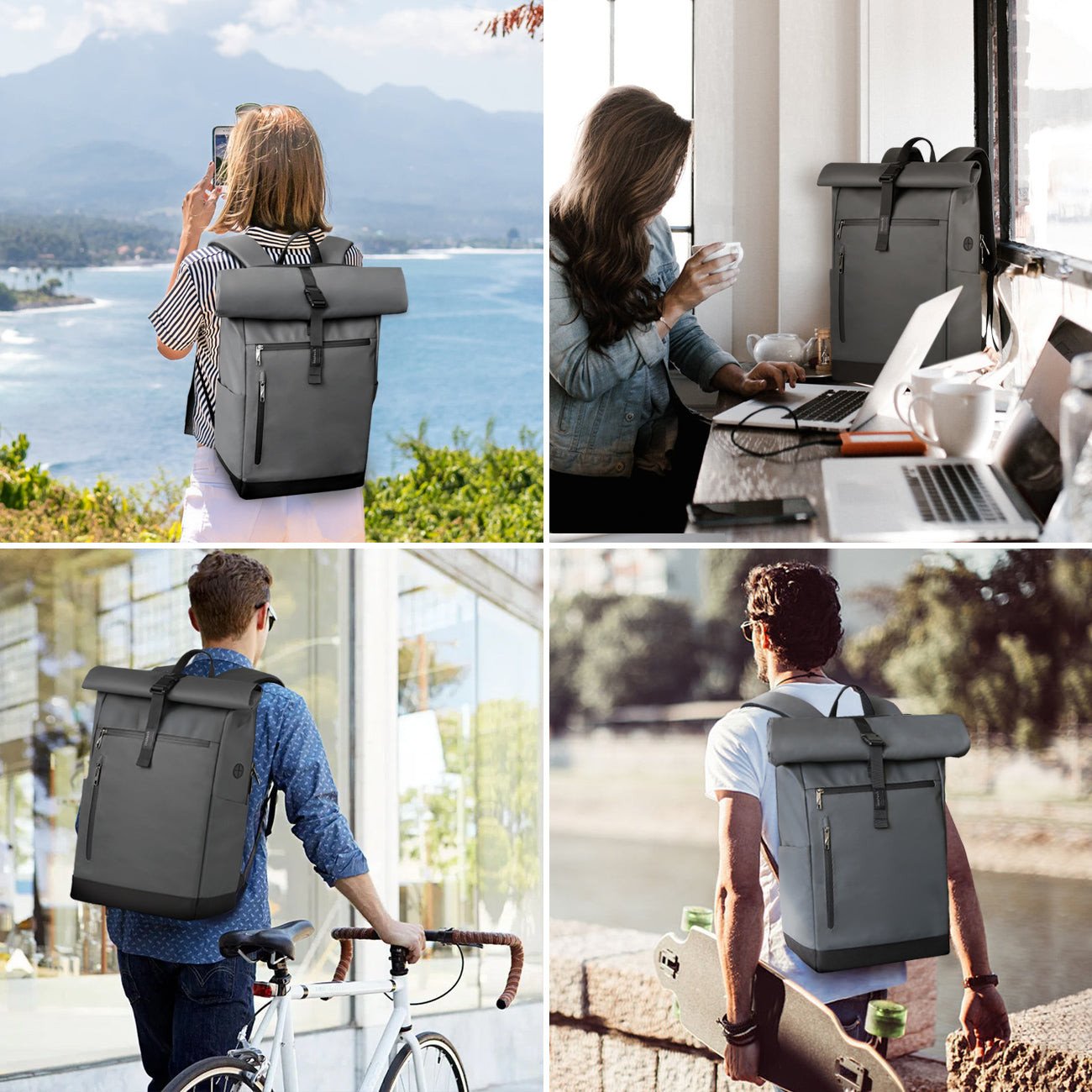 Çantë shpine Inateck RollTop, 25L-30L, për laptop 15"-17", gri