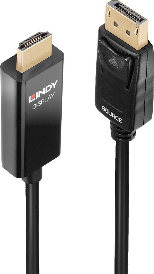 Kabllo DisplayPort në HDMI Lindy 40928, 4K HDR, 5m, e zezë