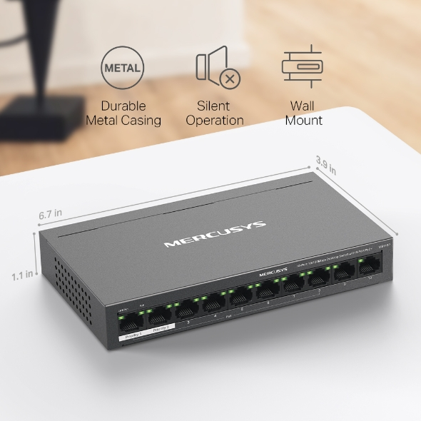 Switch Mercusys 10-Port, 10/100Mbps, 8-Port PoE+, i zi
