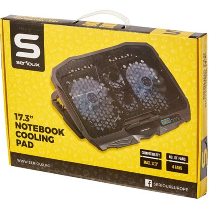 Ftohës laptopi Serioux NCP025, 10-17.3", 4 ventilatorë, USB, i zi