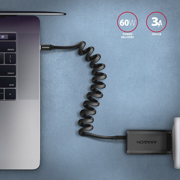 Kabllo AXAGON USB-C - USB-C TWISTER USB2.0, 3A, 0.6m, e zezë