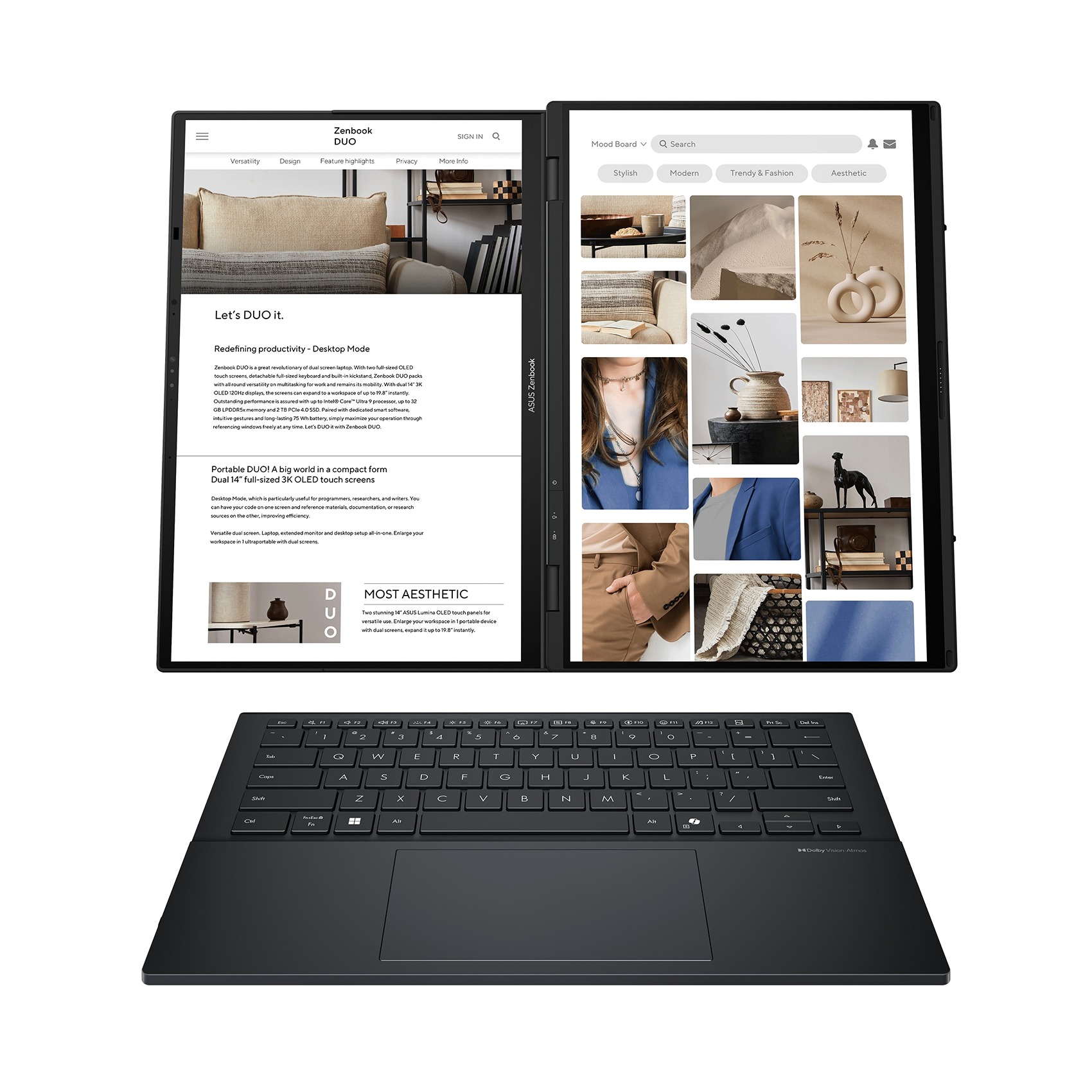 Laptop ASUS Zenbook Duo 14, UX8406CA, 14" 3K OLED 120 Hz, Core Ultra 9, 32 GB RAM, 1 TB SSD, i hirtë