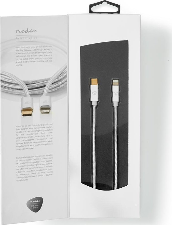 Kabllo Lightning Nedis Cove, USB C në Lightning, 2m, e argjendtë