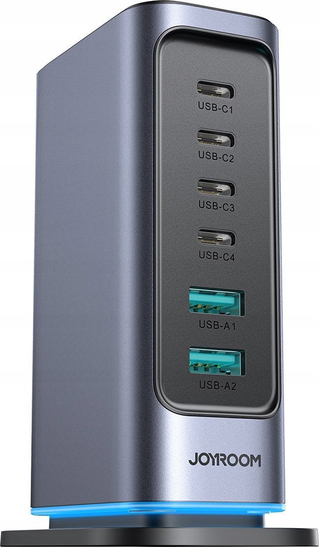 Karikues muri Joyroom JR-TCM02, GaN 65W, 4x USB-C 2x USB-A, gri e errët