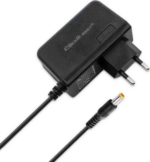Adaptor rryme Qoltec Plug in, 19W 9V 2.1A, prizë 5.5x2.5, i zi