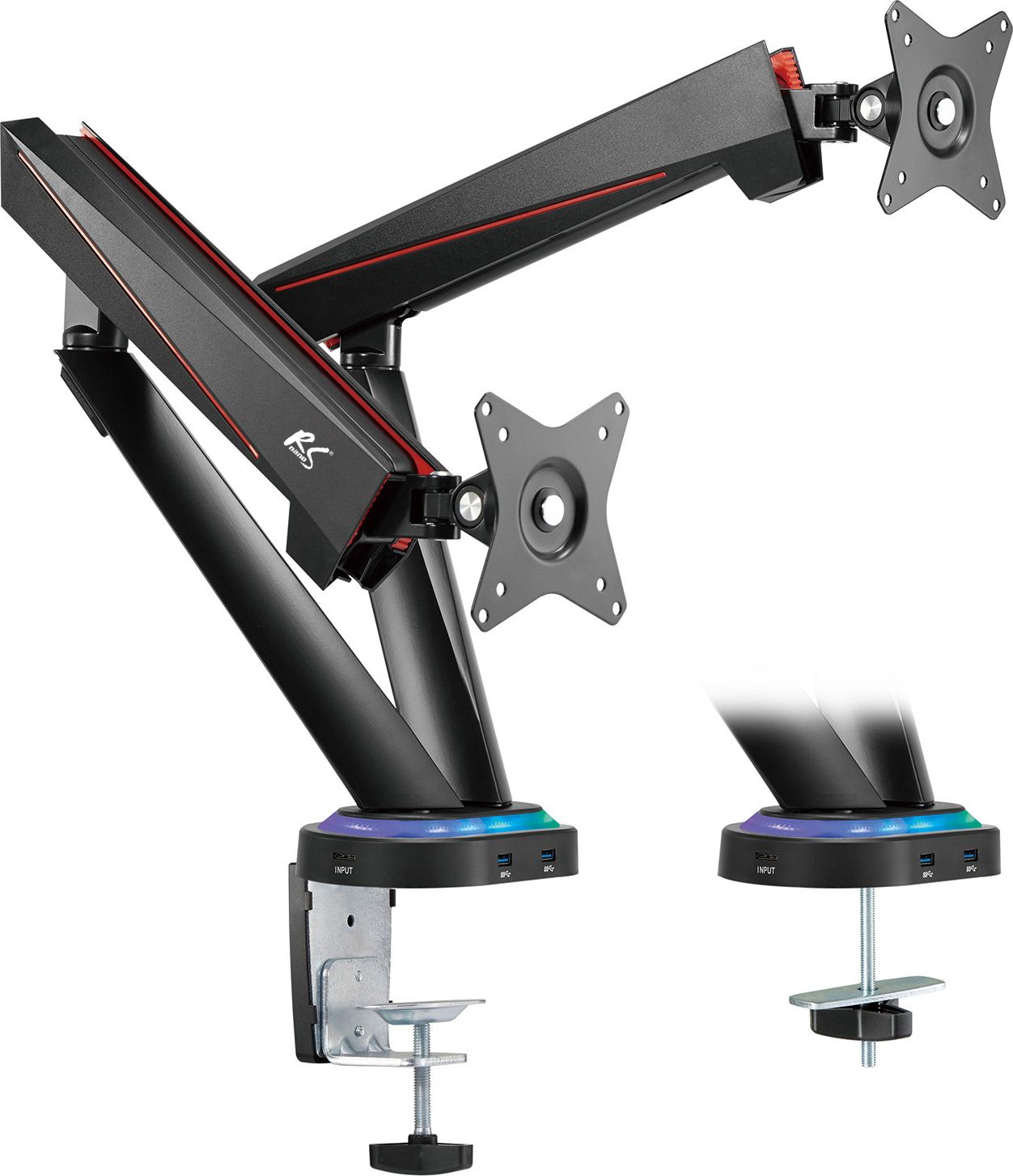 Mbajtëse tavoline NanoRS RS887, për 2 monitorë 17"-32", me portë USB 3.0, e zezë