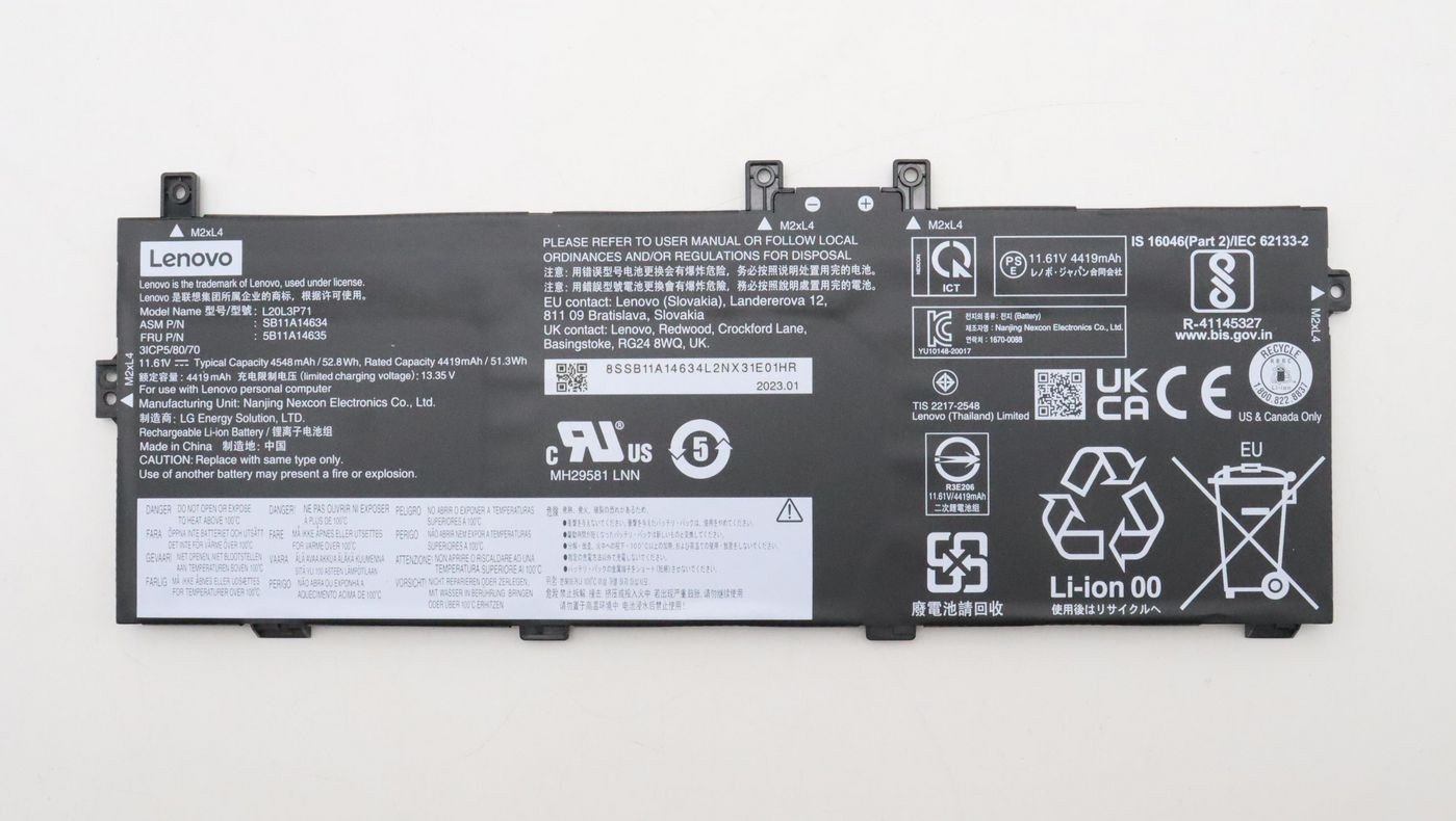 Bateri e brendshme për laptop Lenovo, 52.8Wh, Li Ion, e zezë