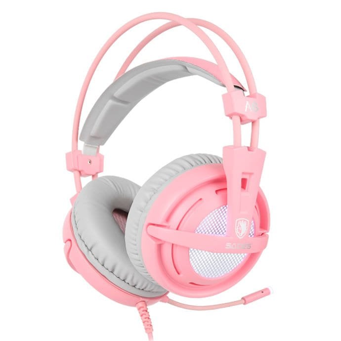 Kufje gaming Sades A6, 40mm, USB, rozë