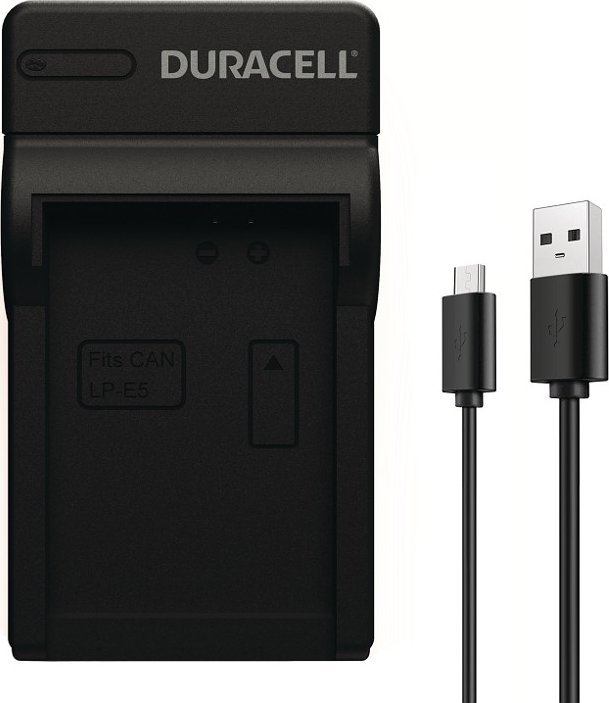 Karikues për kamerë Duracell DRC5906, me kabllo USB, për bateri DR9925 Canon LP-E5, i zi