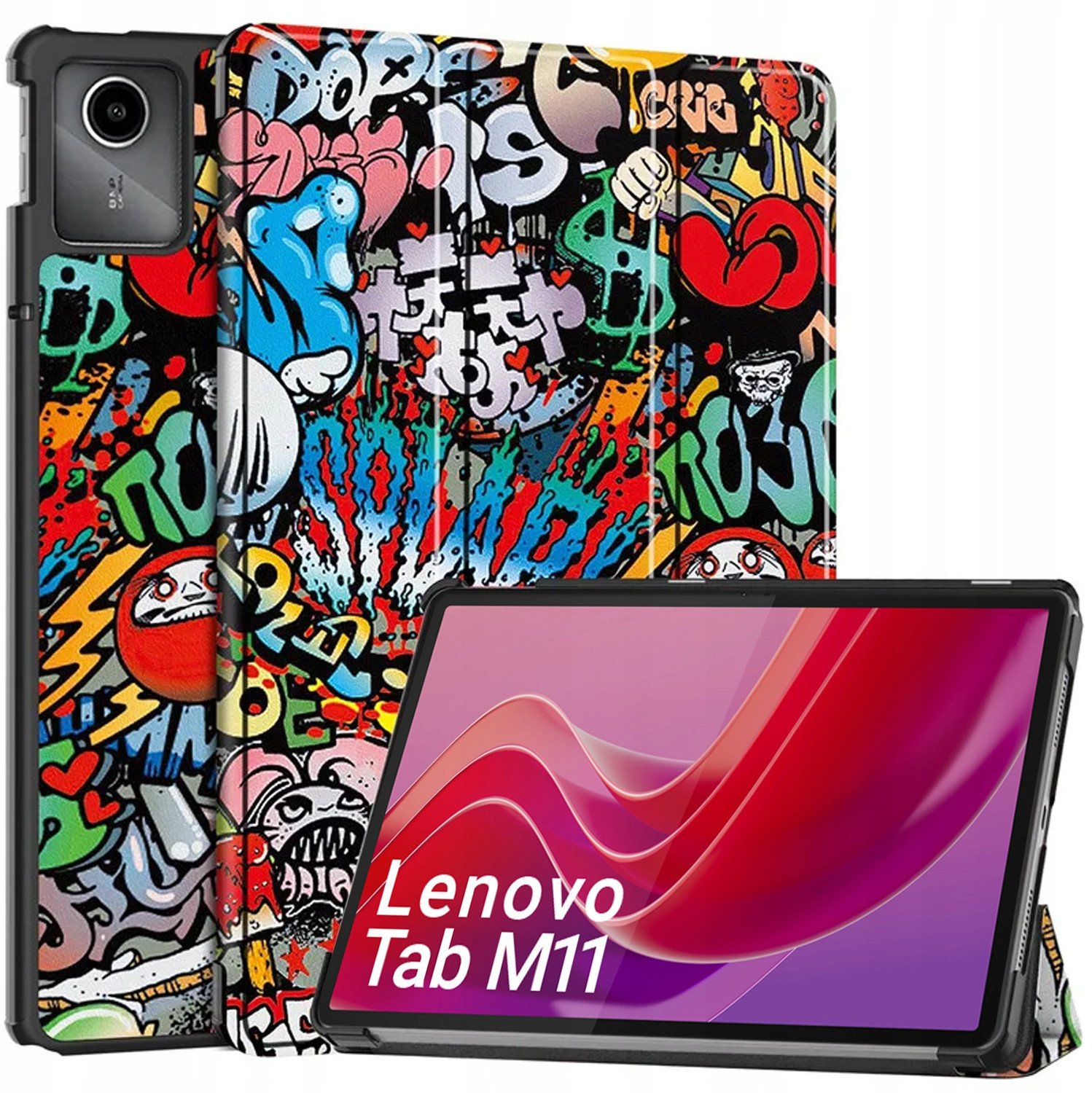 Këllëf tabletë Lenovo Tab M11 TB330FU, 10.95", kapak me stand, graffiti shumëngjyrësh