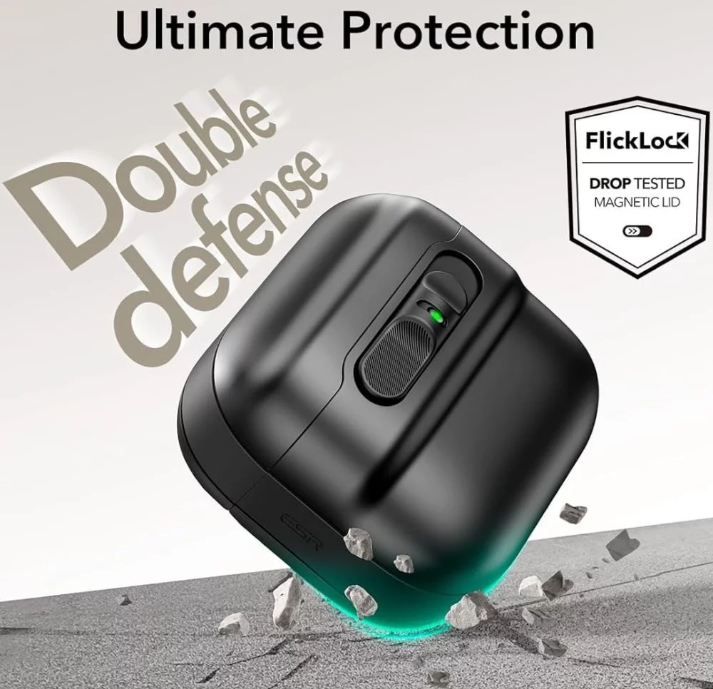 Mbrojtëse ESR Pulse FlickLock (HaloLock) për AirPods 4, e zezë