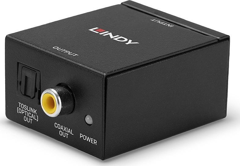 Adapter audio Lindy Toslink në RCA x2, stereo, i zi