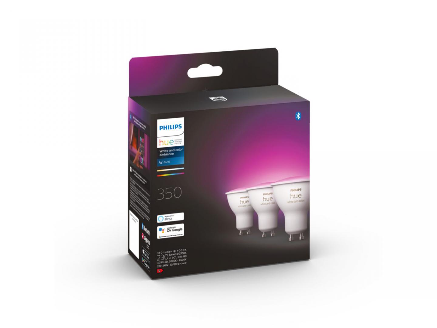 Spot dritë Philips Hue White and Colour Ambience GU10, LED, set 3 copë, e bardhë