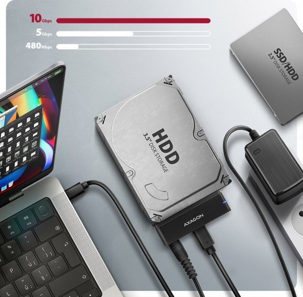 Adapter AXAGON ADSA FPX FastPortX, SATA në USB C 3.1, 10 Gbit/s, i zi