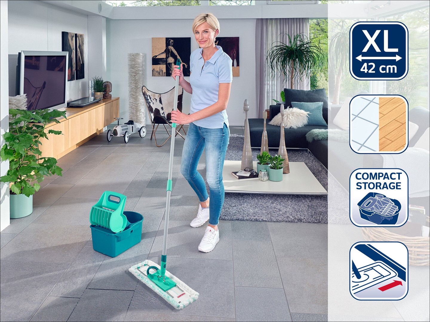 Set mop pastrimi Leifheit Profi Compact 55092, me kovë 9L, 42cm, i gjelbër