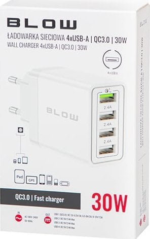 Prizë karikuesi Mains Charger 76-026, 4x USB, QC 3.0 30W, e bardhë