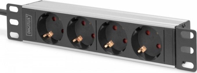 Prizë zgjatuese për kabinet RACK 10" Digitus, 4x Schuko, 2m, alumin, e zezë