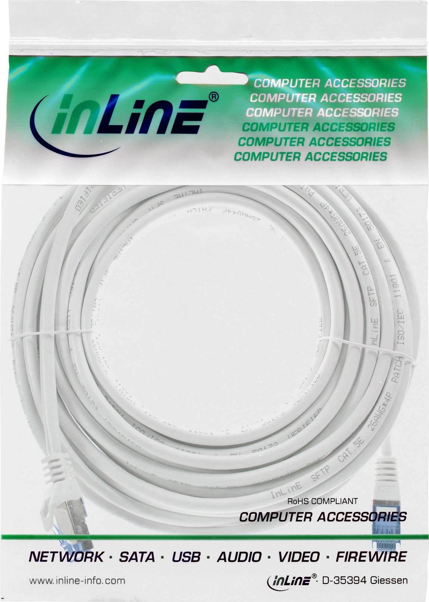 Kabllo rrjeti InLine Patch Cat.6A, S/FTP, 10m, e bardhë