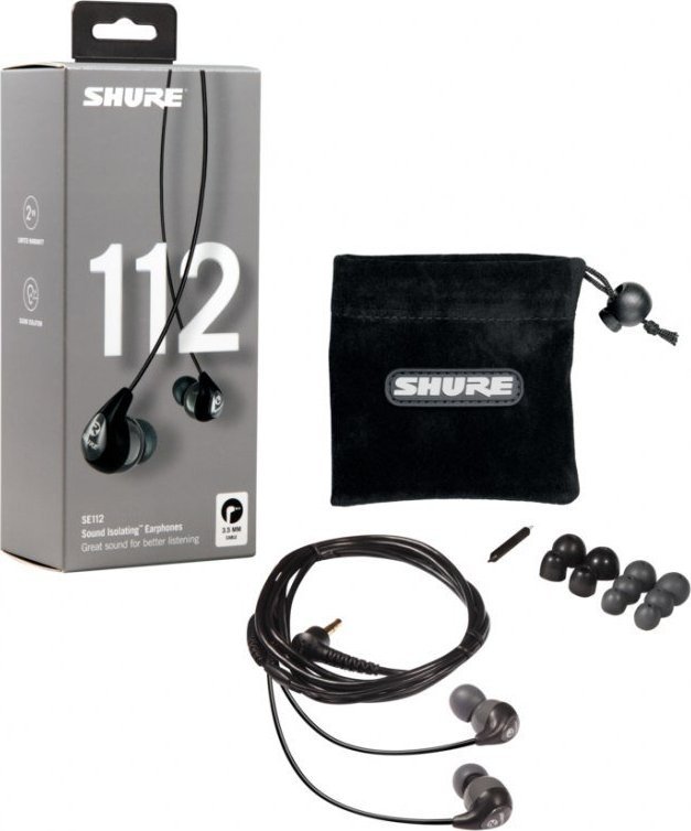 Kufje Shure SE112 GR, in ear me kabllo, izolim zëri 37 dB, gri e zezë