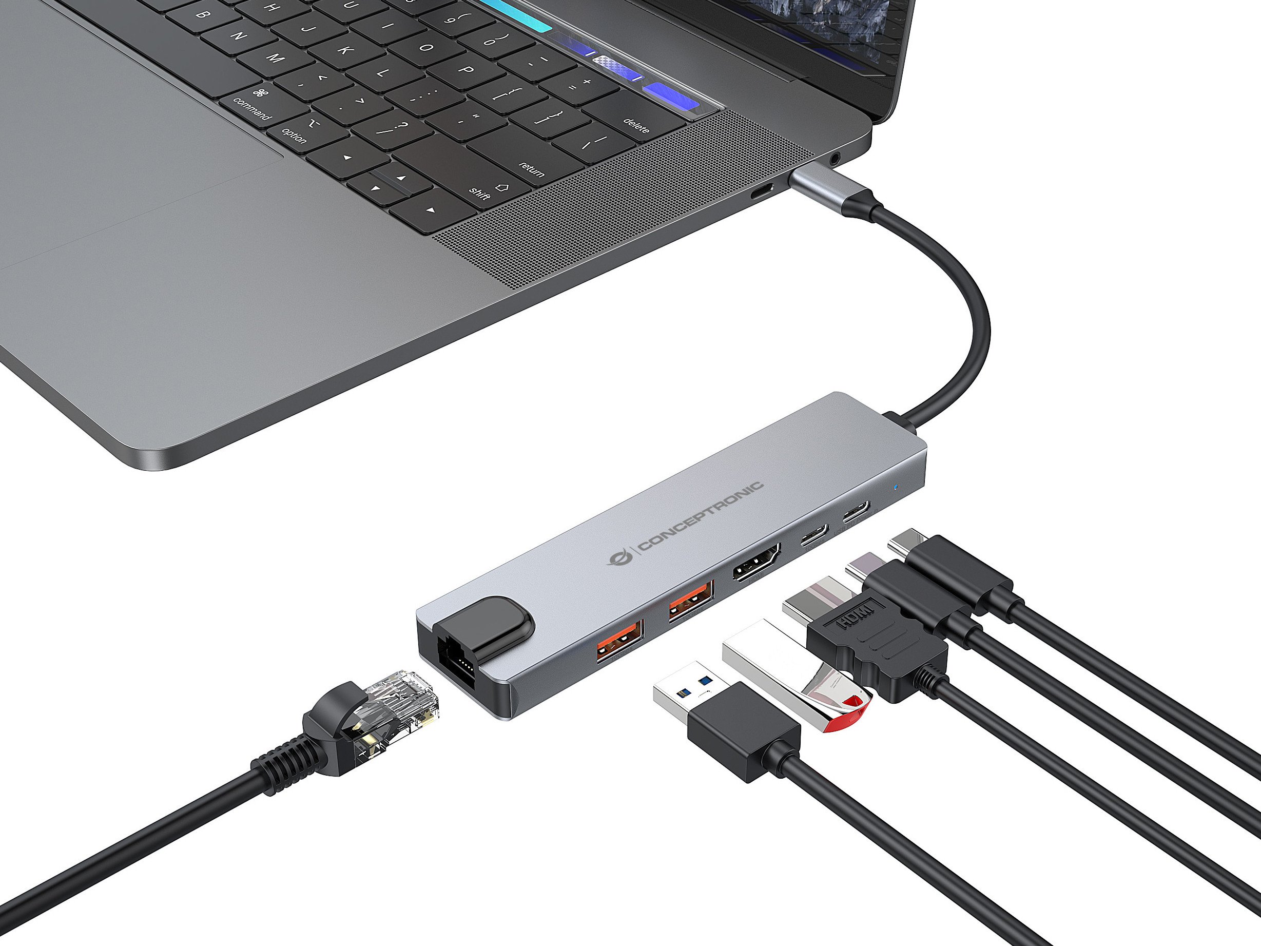 Docking station Conceptronic DONN29G, 6 në 1, 4K 60Hz, gri