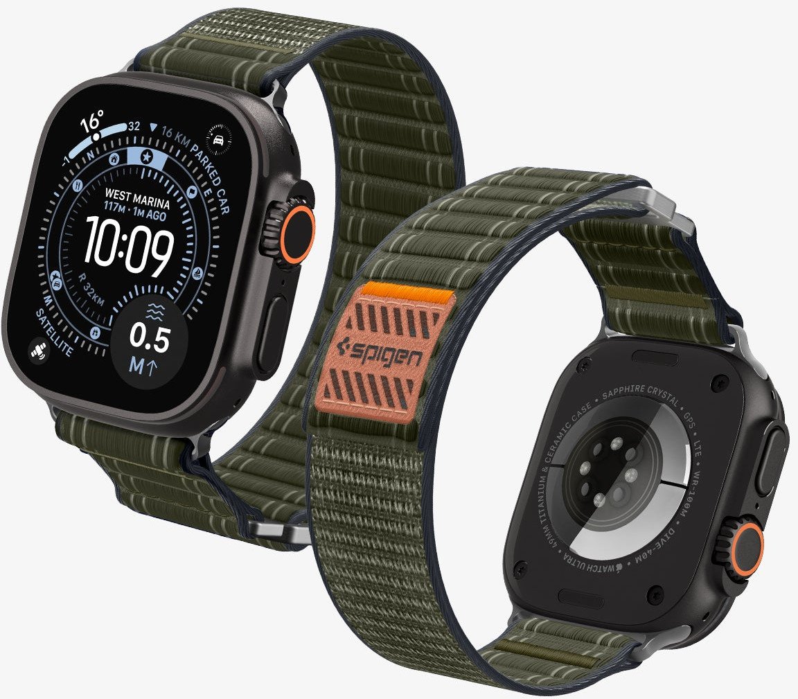 Rrip Apple Watch Spigen Fabric Band, hook and loop, 49mm 46mm 45mm 44mm, i gjelbër