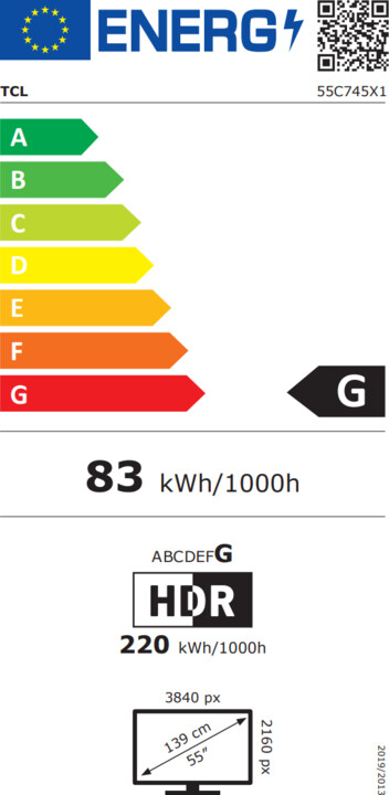 Televizor TCL 55C745 55" (139cm), 4K UHD, titan