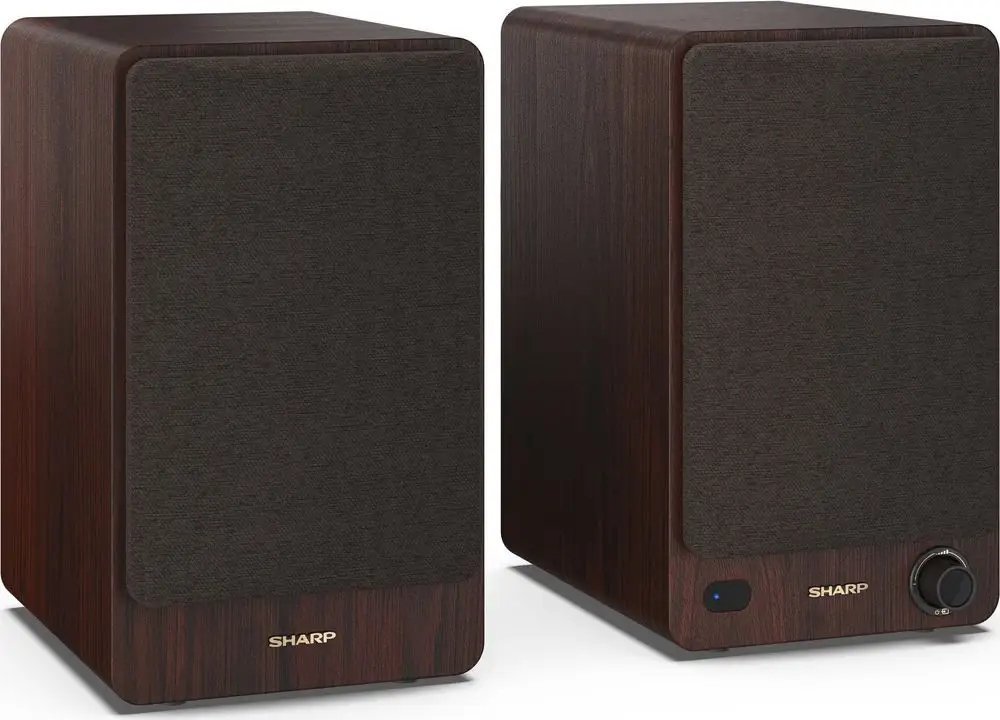 Звучници за полица Sharp Bookshelf, 60W, Bluetooth USB, кафеави