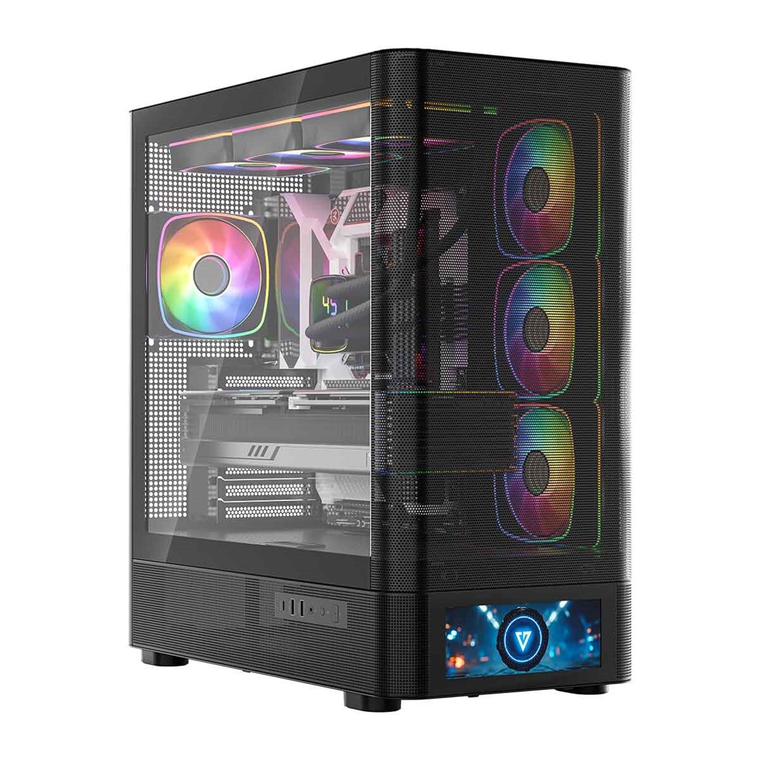 Kasi gaming Modecom Volcano AQ500 ARGB, MIDI tower, ekran LCD, i zi