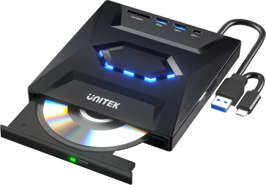 Drajv optik i jashtëm UNITEK 5 in 1, CD DVD burner, USB 3.0, i zi