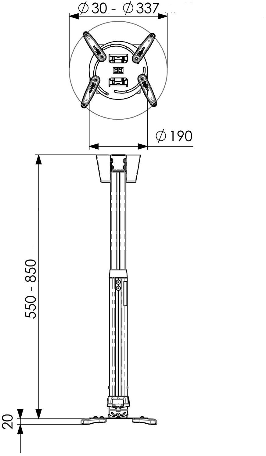 Mbajtëse tavani për projektor Vogels Professional PPC 1555, deri 15 kg, e rregullueshme, e bardhë