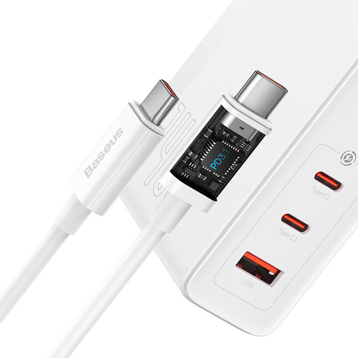 Karikues Baseus GaN5 Pro, 2x USB-C, USB-A, 140W, i bardhë