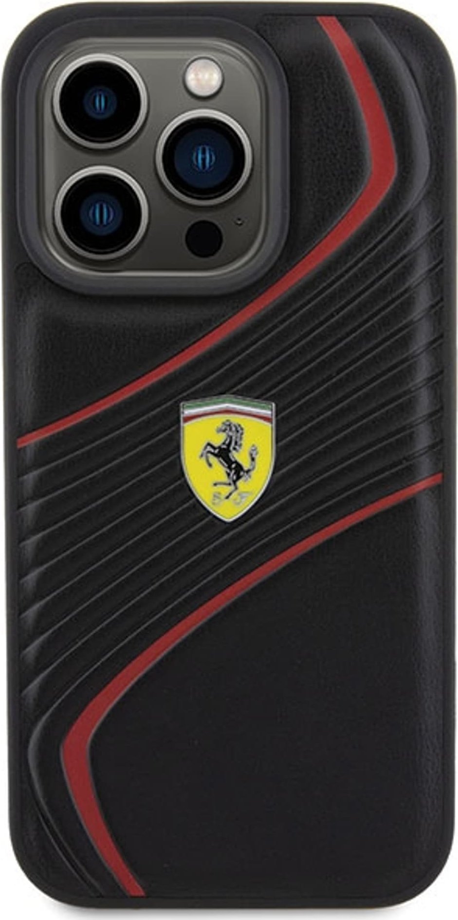 Mbulesë telefoni Ferrari Twist Metal Logo për iPhone 15 Pro 6.1", plastike, e zezë