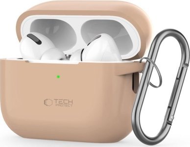 Mbulesë silikoni Tech-Protect për Apple AirPods Pro 1 2, me karabinë, caffe latte
