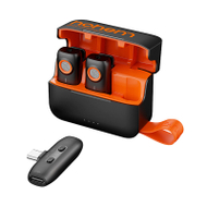 Mikrofon wireless Hohem MIC-01, lavalier për iPhone iPad, 100m, 7.5 orë, portokalli zi
