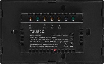 Çelës inteligjent muri Sonoff T3US2C, 2 kanale, Wi-Fi, i zi