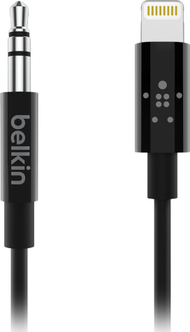 Kabllo audio Belkin USB Lightning në Jack 3.5 mm, 0.9 m, e zezë