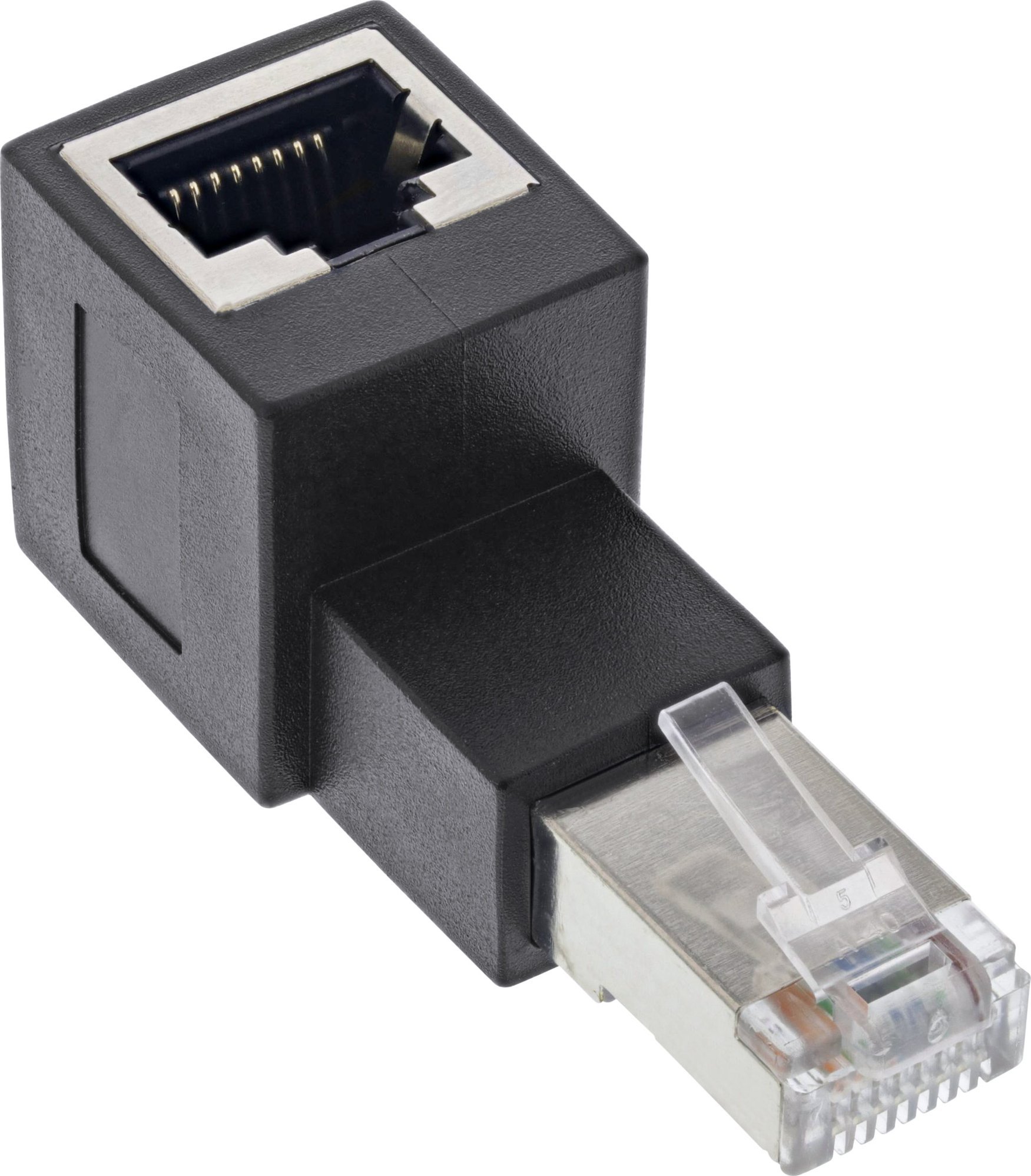 Adapter rrjeti InLine Cat.6A, RJ45 prizë dhe fischë, 90° lart, i zi