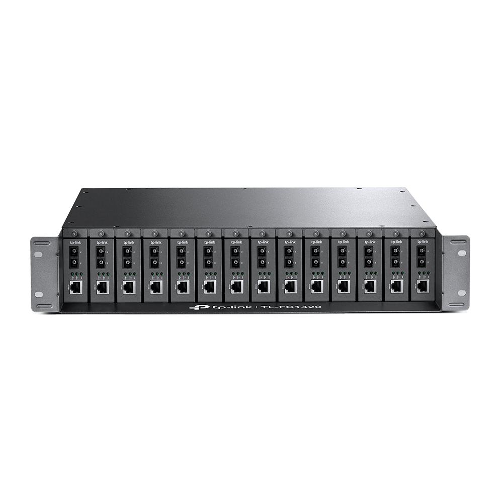 Rack kabinet për media konverterë TP-Link TL-FC1420, 14 slote, me ftohje, i zi