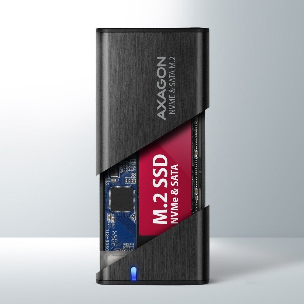 Kuti e jashtme SSD Axagon EEM2-SB2, USB C 3.2 Gen 2, M.2 NVMe SATA, alumini