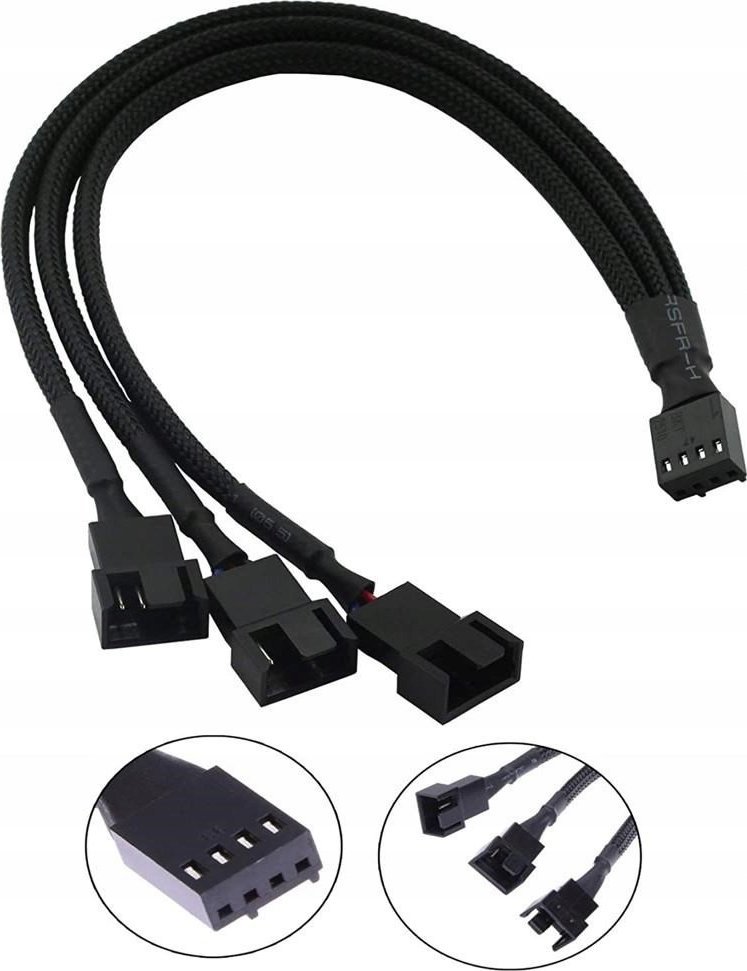 Kabllo fan splitter 1stCool PWM Split, 3x 4 pin në 1x 4 pin, e zezë