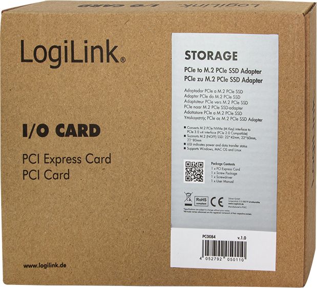 Adapter i brendshëm LogiLink PC0084, PCIe 3.0 x4, për SSD M.2 NVMe, i zi