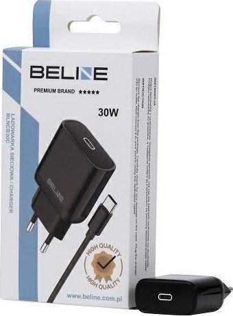 Karikues rrjeti Beline 30W GaN, USB C PD 3.0, me kabllo USB C, i zi