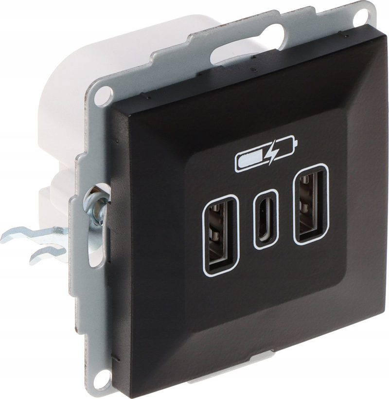 Prizë karikimi Elektro-Plast SANTRA 4108-19 EPN, 2x USB-A 1x USB-C, 5V 3.4A, e zezë