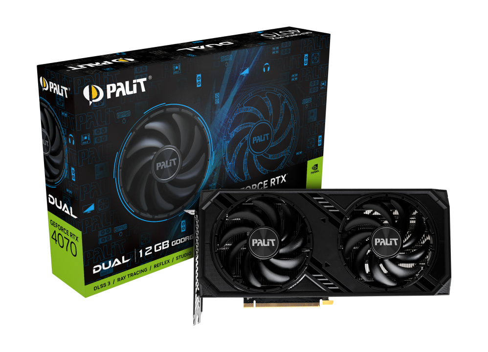 Kartë grafike Palit GeForce RTX 4070 Dual, 12GB GDDR6X, RGB, e zezë