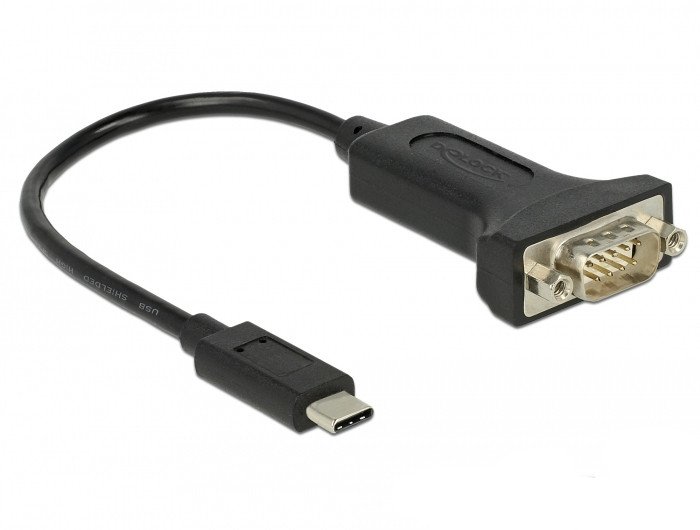 Kabllo adapter DeLOCK 63908 USB Type C në RS 232 DB9, 0.15m, e zezë