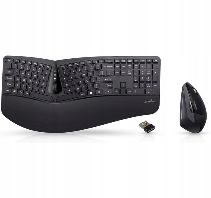 Set tastierë dhe maus Perixx PERIDUO-606A DE, wireless, ergonomik, i zi