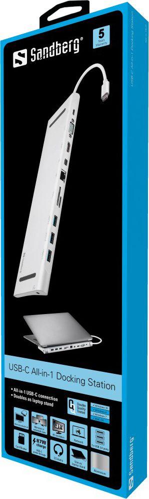 Stacion Sandberg All-in-1, USB-C, i bardhë