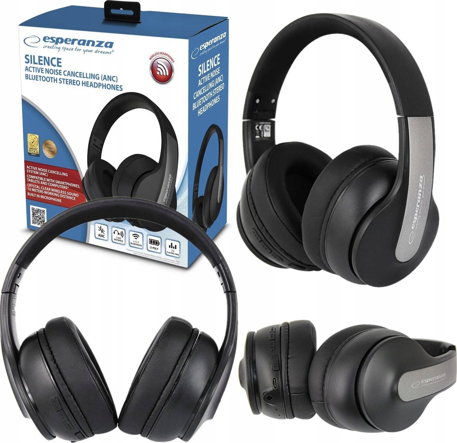 Kufje wireless Esperanza EH240, Bluetooth 5.3, ANC, të zeza