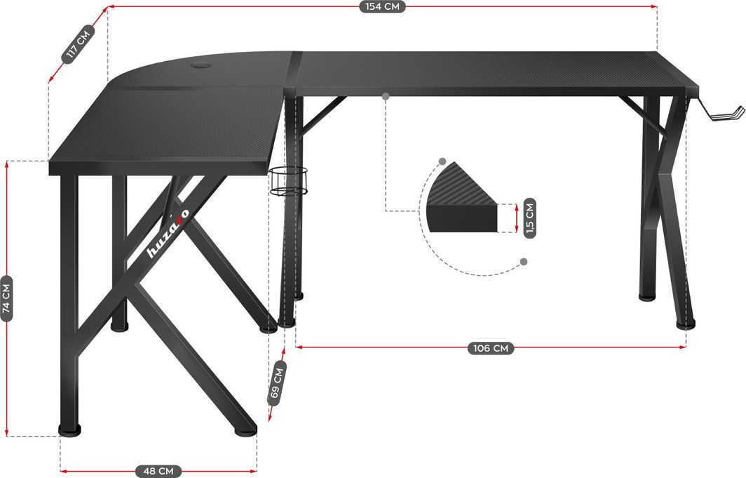 Tavolinë Huzaro Hero 6.3, 154 cm x 48 cm, e zezë