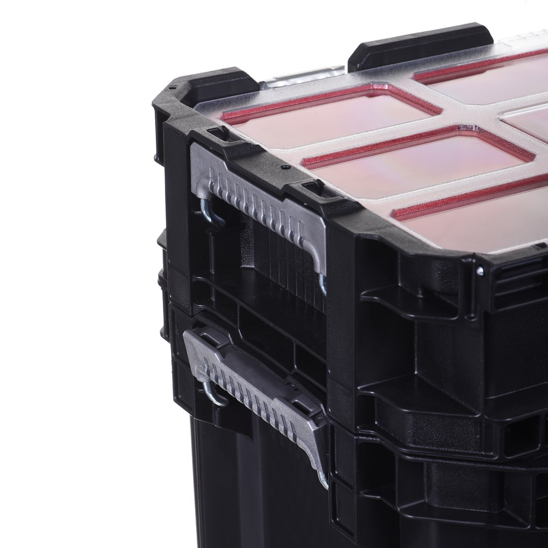 Kuti veglash me rrota Keter 238273, sistem modular, dorezë teleskopike, e zezë
